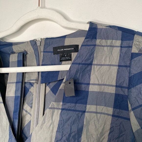 CLUB MONACO Green & Blue Plaid V Neck Dress | Size: 6 - Picture 3 of 6